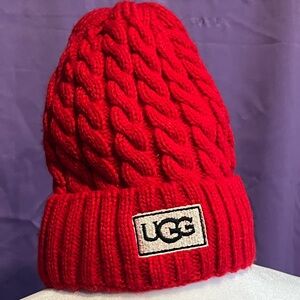 UGG Kids Vibrant Red Cable Knit Hat